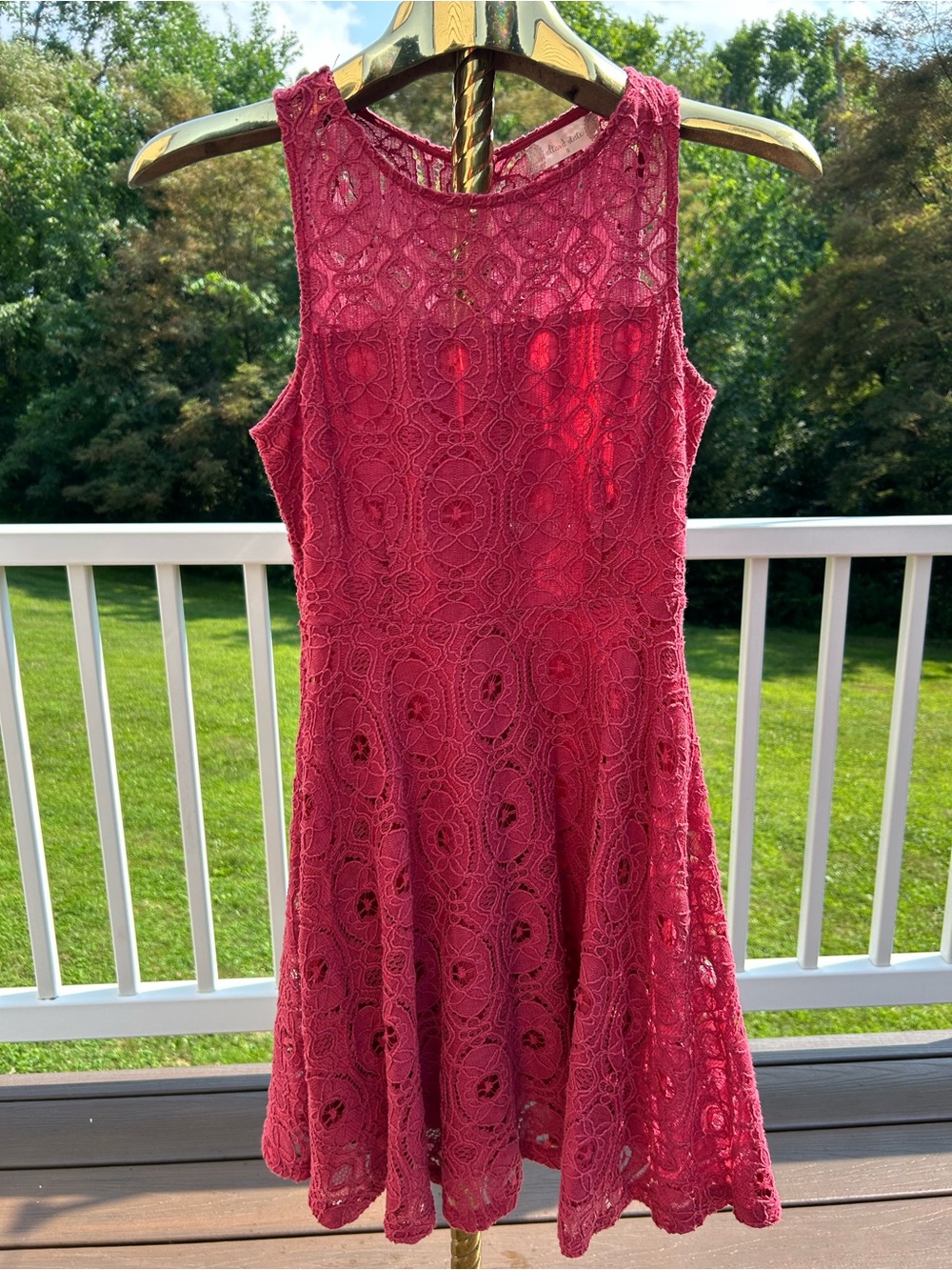 Alter’d State Lace Fit & Flare Dress in Berry Pink